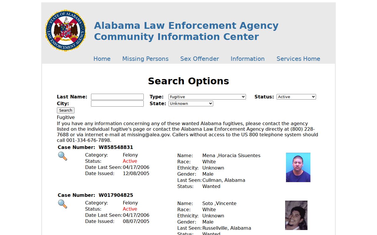 Baldwin County most wanted reference to the official ALEA fugitive alert search