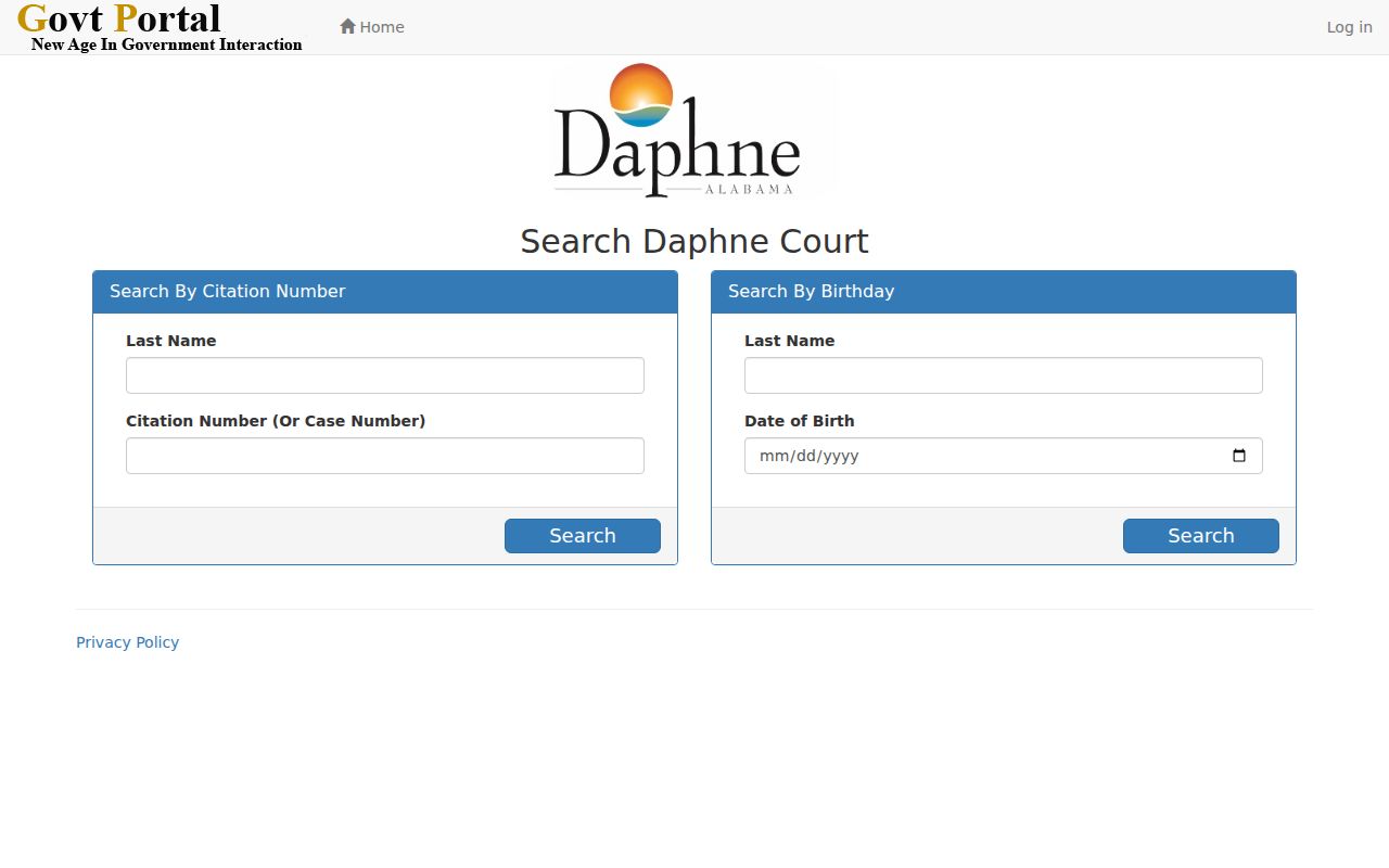 Daphne warrant search citation and date of birth portal fields