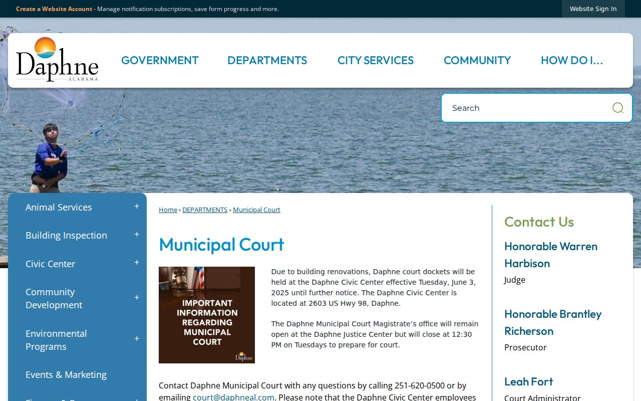 Daphne warrant search Municipal Court location information
