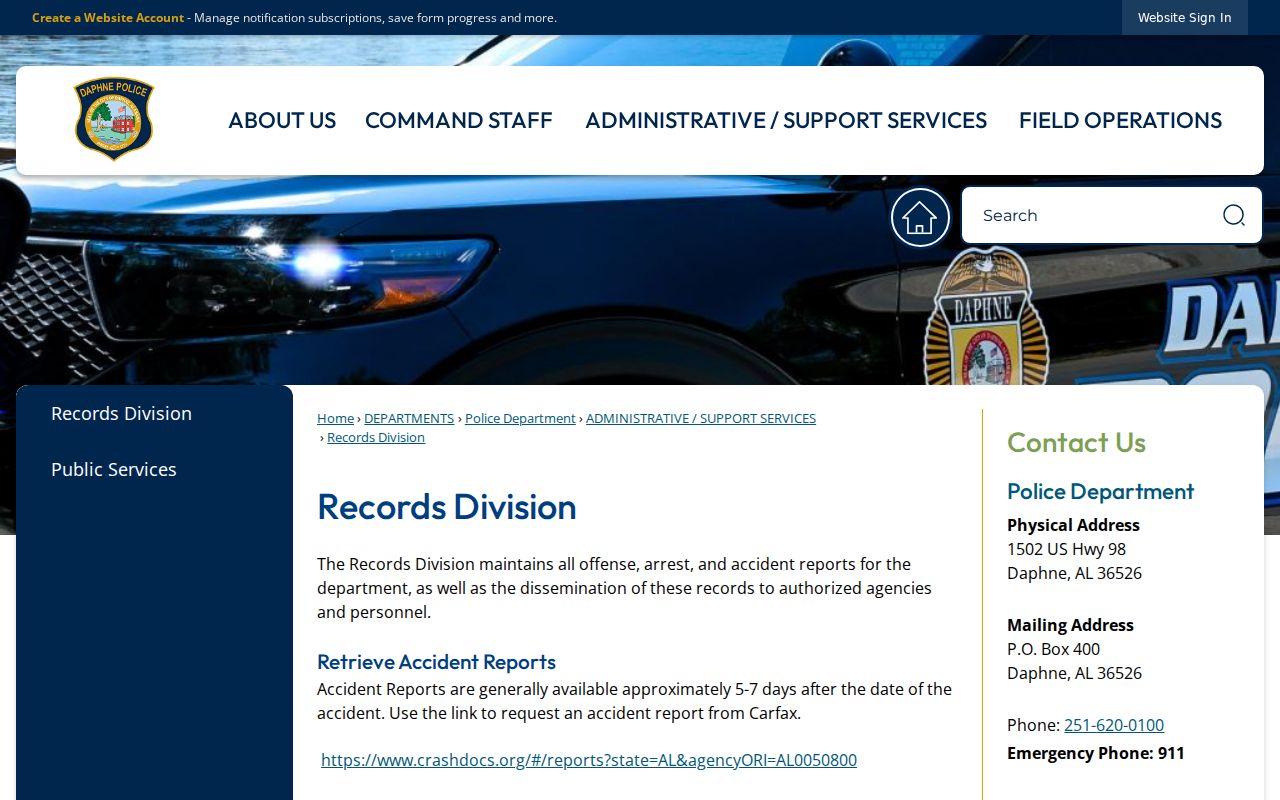 Daphne Police records route distinct from warrant confirmation