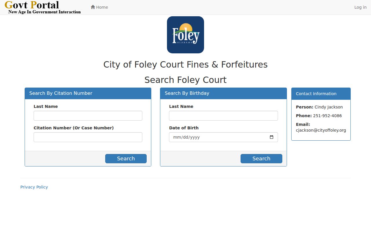 Foley warrant search citation and date of birth portal fields