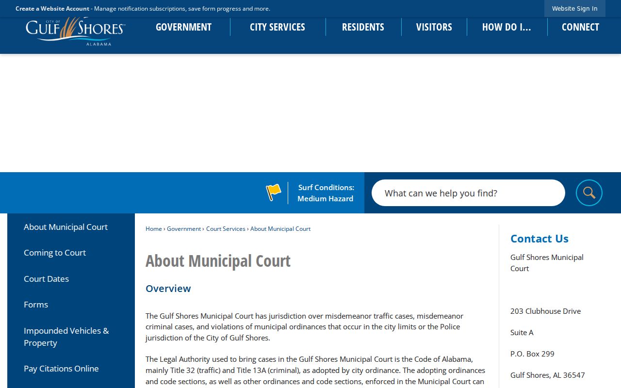 Gulf Shores Municipal Court warrant and bond office