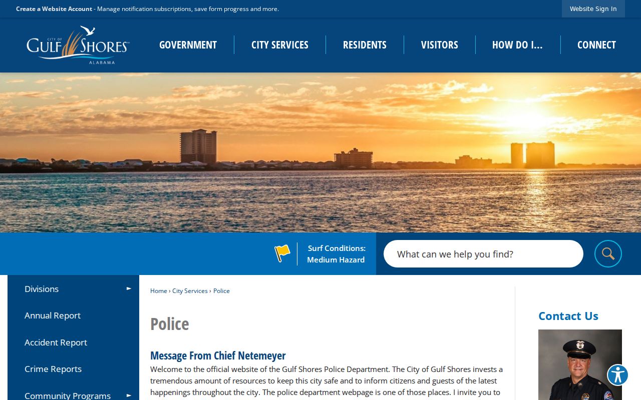 Gulf Shores Police court-directed warrant surrender contact