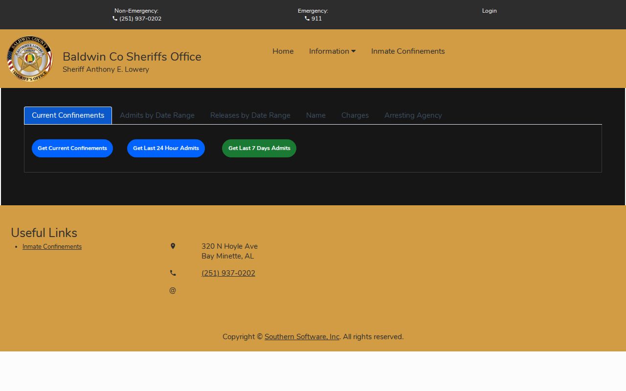Baldwin County linked booking interface with custody search controls
